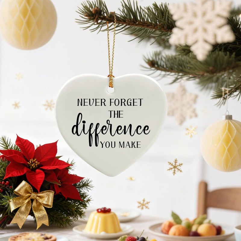 Jocidea Never Forget The Difference You Make - Leaving Gifts for Work Colleagues, Thank You Gift, Inspirational & Appreciation Gifts for Teacher, Friend, Coworker, Retiree, Ceramic Christmas Ornament - Image 5